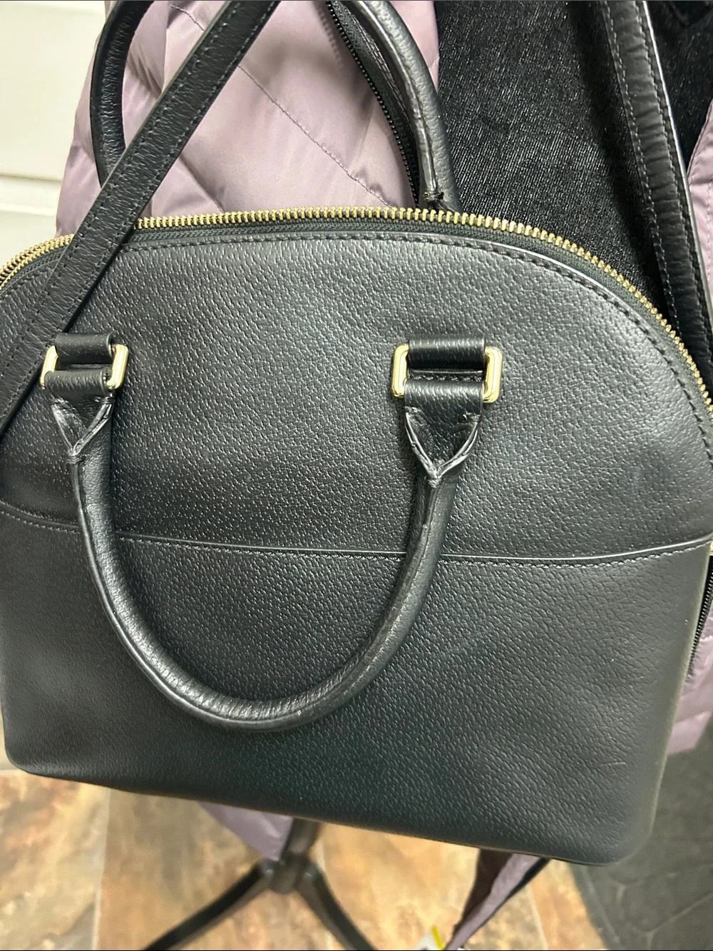 kate spade black leather satchel with gold hardware